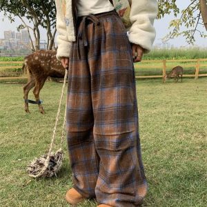 Vintage Brown Plaid Pants - Y2K & 90s Fashion, Grunge, Retro, Summer Outfits, Y