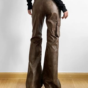 Vintage Brown PU Cargo Pants - Y2K & 90s Fashion, Grunge, Retro, Summer & Party Outfits