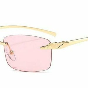 Vintage Clear Lens Rimless Sunglasses - Y2K & 90s Fashion, Retro Grunge, Hip Hop Style