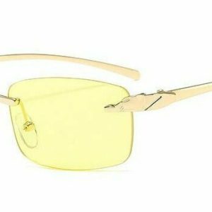 Vintage Clear Lens Rimless Sunglasses - Y2K & 90s Fashion, Retro Grunge, Hip Hop Style