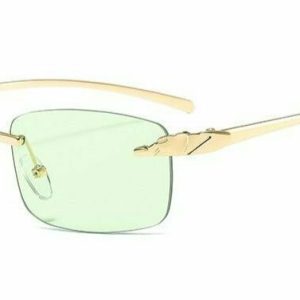 Vintage Clear Lens Rimless Sunglasses - Y2K & 90s Fashion, Retro Grunge, Hip Hop Style