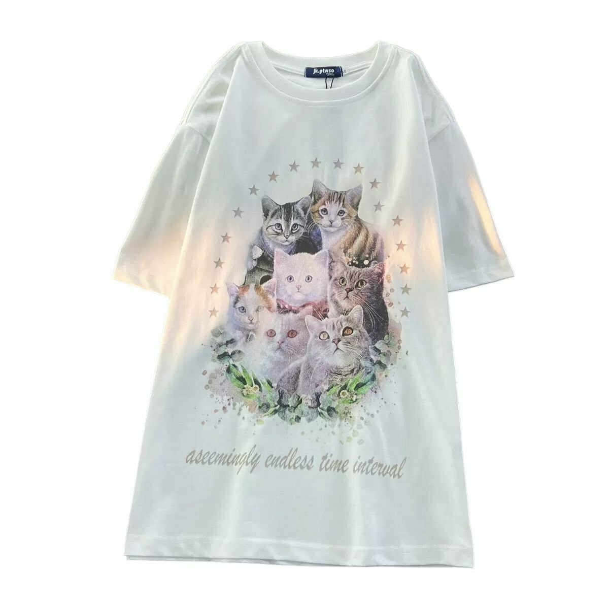 Vintage Cute Cat Print Cotton T-Shirt - Y2K & 90s Fashion, Grunge, Retro, Summer Outfits