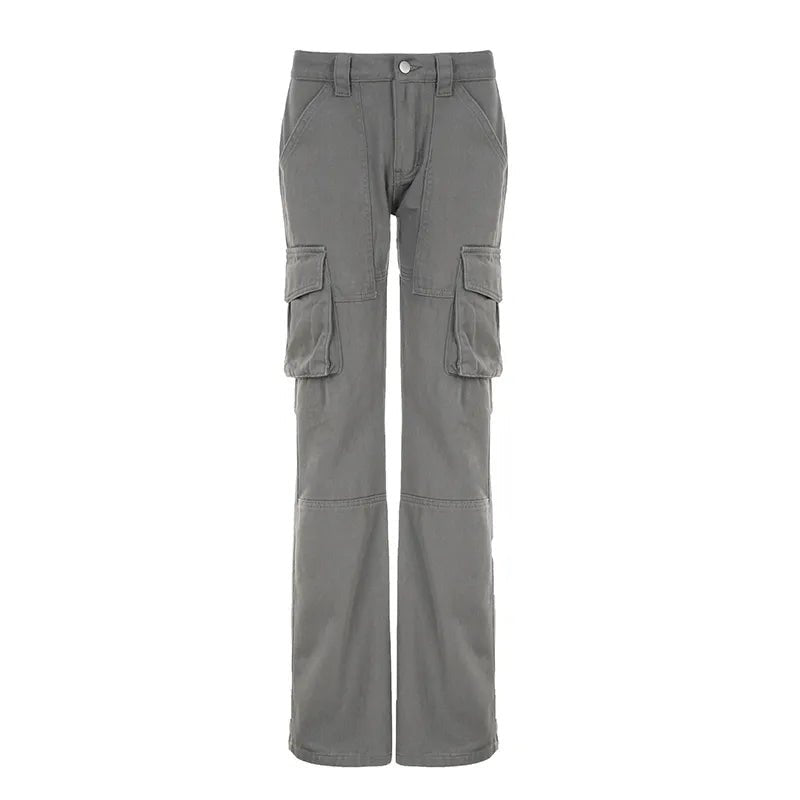 Vintage Grey Stitched Cargo Pants - Y2K & 90s Fashion, Grunge, Retro, Summer & Party Out