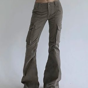 Vintage Grey Stitched Cargo Pants - Y2K & 90s Fashion, Grunge, Retro, Summer & Party Out