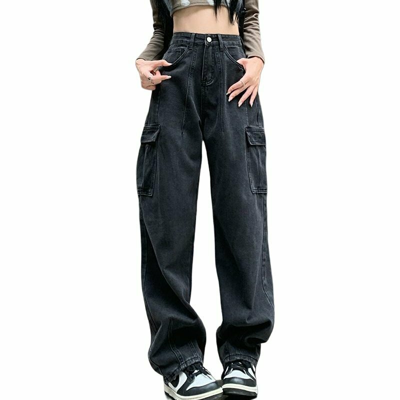 Vintage High Waist Cargo Jeans - Y2K & 90s Fashion, Grunge, Retro, Summer & Party Outfits