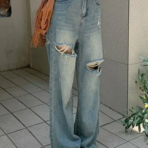 Vintage High Waist Wide Leg Jeans - Y2K & 90s Fashion, Grunge, Retro, Summer Outfits