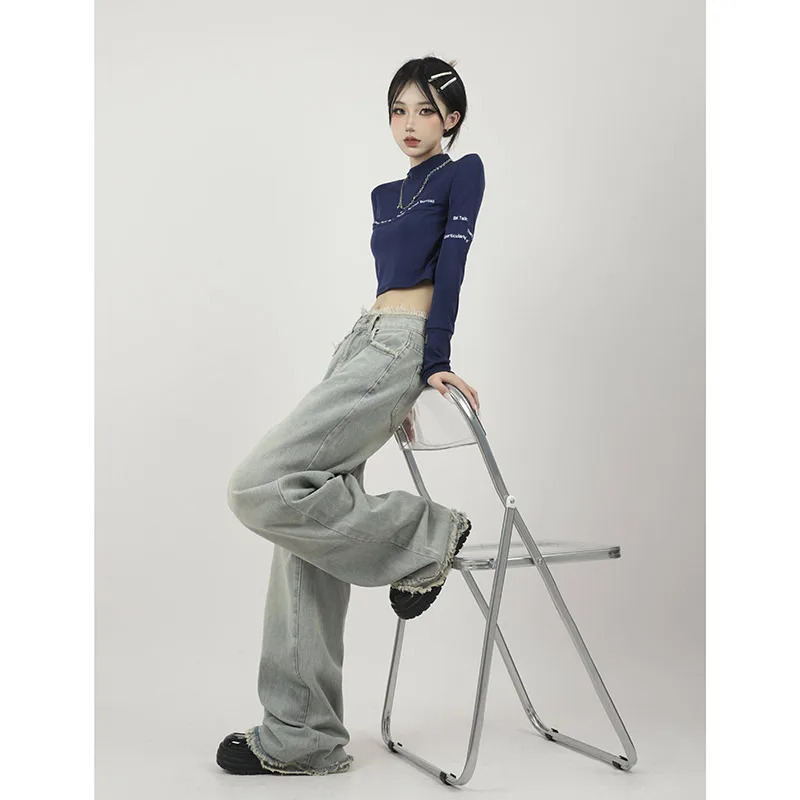 Vintage Y2k 90s Aesthetic Blue Jeans for Women: Baggy Denim Trousers with Harajuku