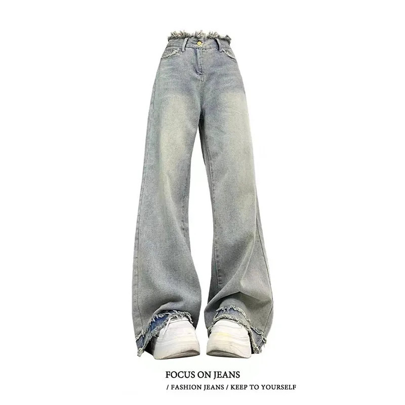 Vintage Y2k 90s Aesthetic Blue Jeans for Women: Baggy Denim Trousers with Harajuku