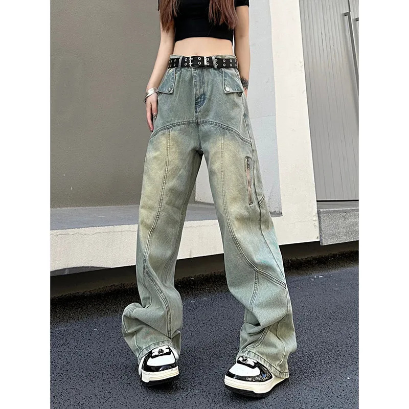 Vintage Y2K Baggy Blue Jeans - 90s Aesthetic Denim Trousers - Harajuku High Waist