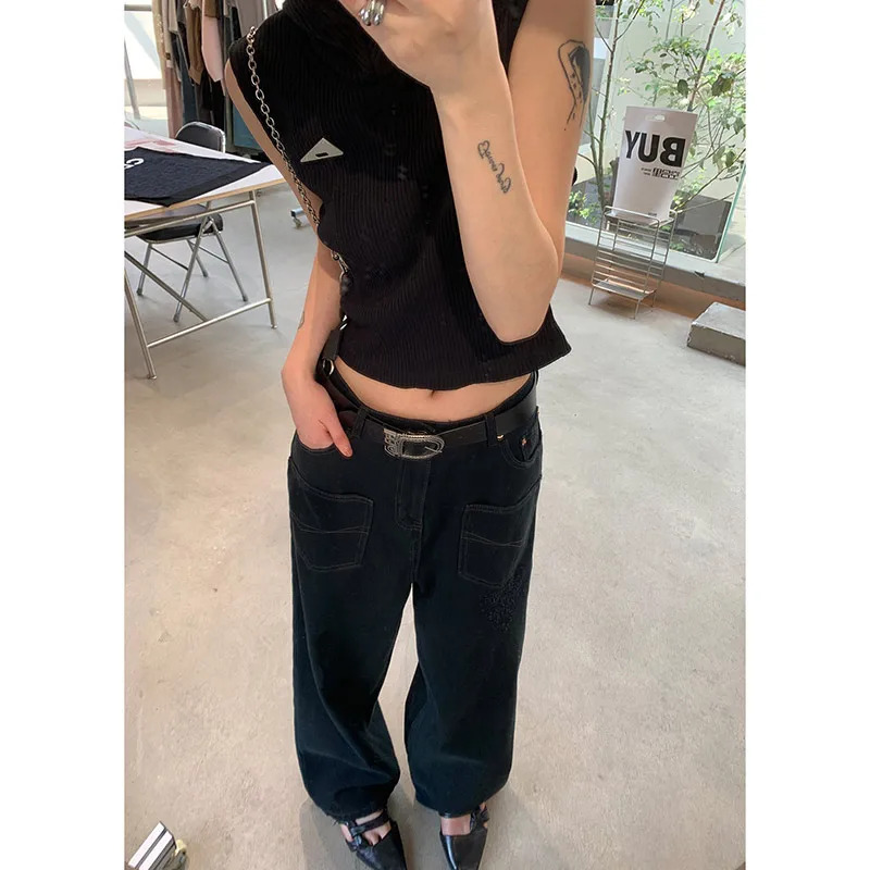 Vintage Y2K Blue Baggy Jeans: Women's High Waisted Grunge Denim Trousers