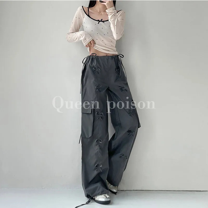 Vintage Y2k Grey Cargo Pants - High Waist Baggy Trousers for Streetwear Aesthetic