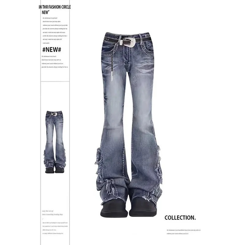 Vintage Y2K High Waist Flare Jeans - Women's Denim Trousers with Emo Aesthetic