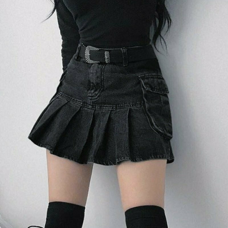 Vintage Y2K Pleated Jeans Skirt - 90s Grunge, Retro Summer, Y2K Party & Club