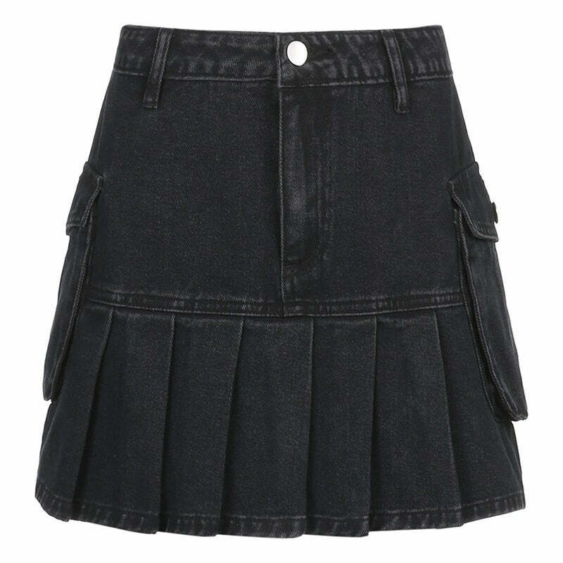 Vintage Y2K Pleated Jeans Skirt - 90s Grunge, Retro Summer, Y2K Party & Club