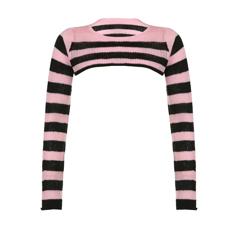 Vintage Y2K Striped Crop Jumper - 90s Grunge, Retro Summer, Y2K Party & Club