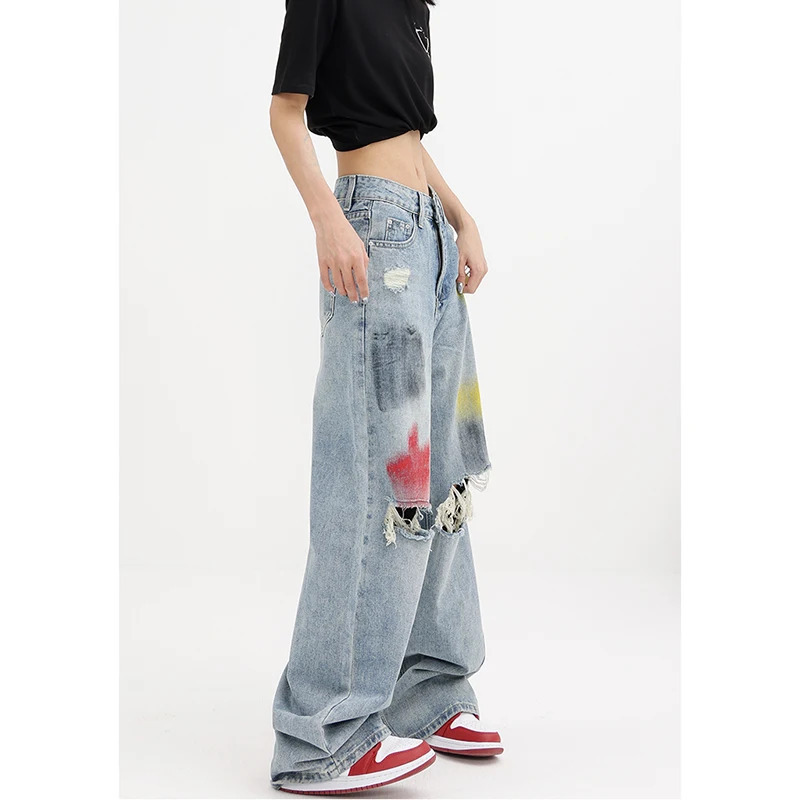 Vintage Y2K Style Blue Jeans - American Streetwear Wide Leg Pants