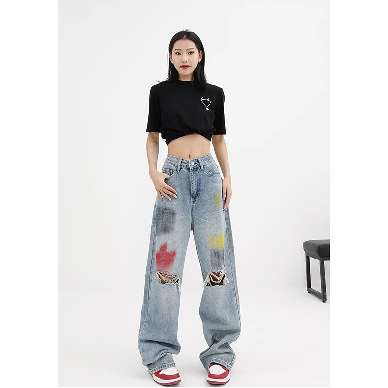 Vintage Y2K Style Blue Jeans - American Streetwear Wide Leg Pants