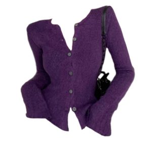 Violet V-Neck Cardigan - Y2K Summer & 90s Fashion, Grunge, Retro, Pastel