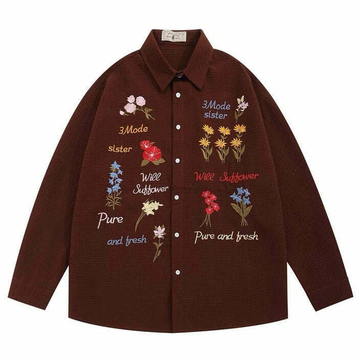 Wildflowers Embroidery Shirt - Y2K & 90s Fashion, Grunge, Retro, Summer & Party Out