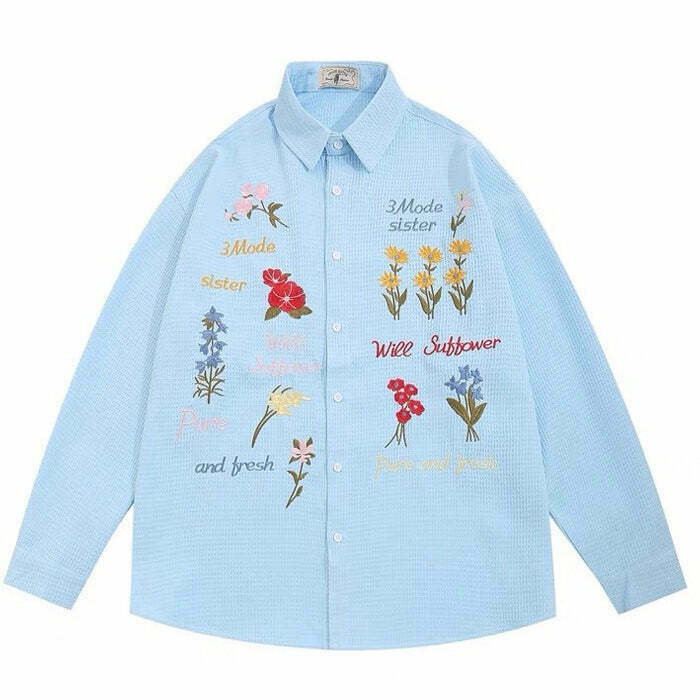 Wildflowers Embroidery Shirt - Y2K & 90s Fashion, Grunge, Retro, Summer & Party Out