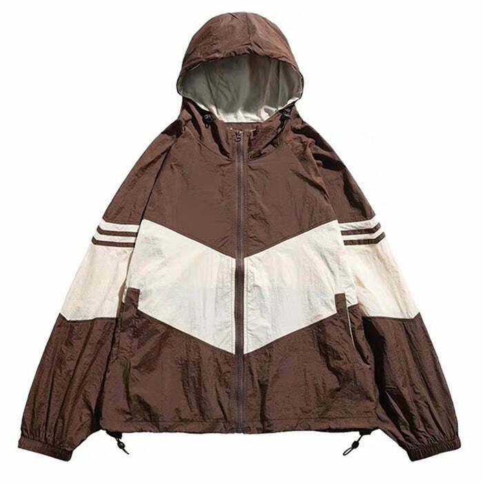 Y2K 90s Brown Oversized Bomber Jacket - Retro Grunge Summer Outfit, Y2K Party & Club