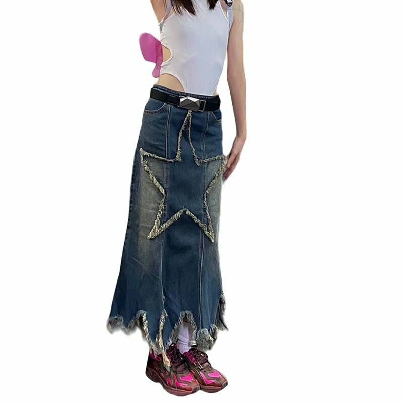 Y2K 90s Denim Long Skirt - Grunge, Retro, Summer, Party, and Club Outfits