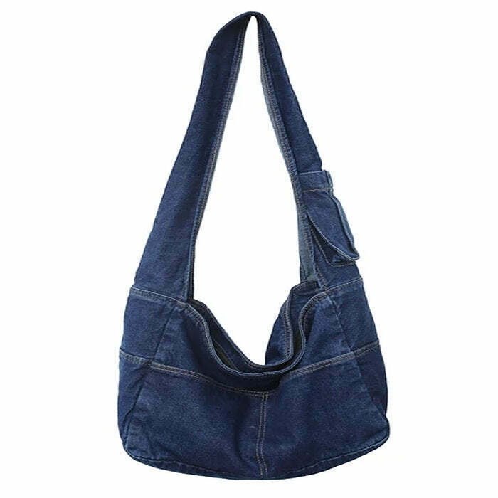 Y2K 90s Denim Shoulder Bag - Retro Grunge, Hip Hop, and Pastel Goth Fashion Accessory