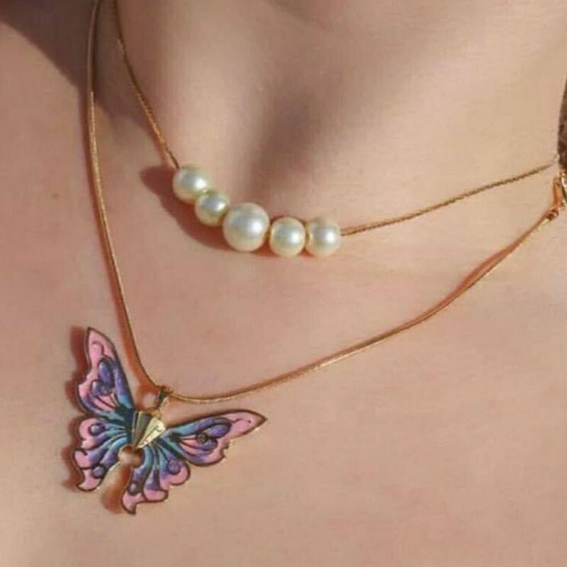 Y2K & 90s Fashion Aesthetic Butterfly Necklace - Retro Grunge, Pastel Goth, Popstar Vibes