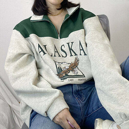 Y2K & 90s Fashion Alaska Zip Up Sweatshirt - Grunge, Retro, Summer, Party & Club Out