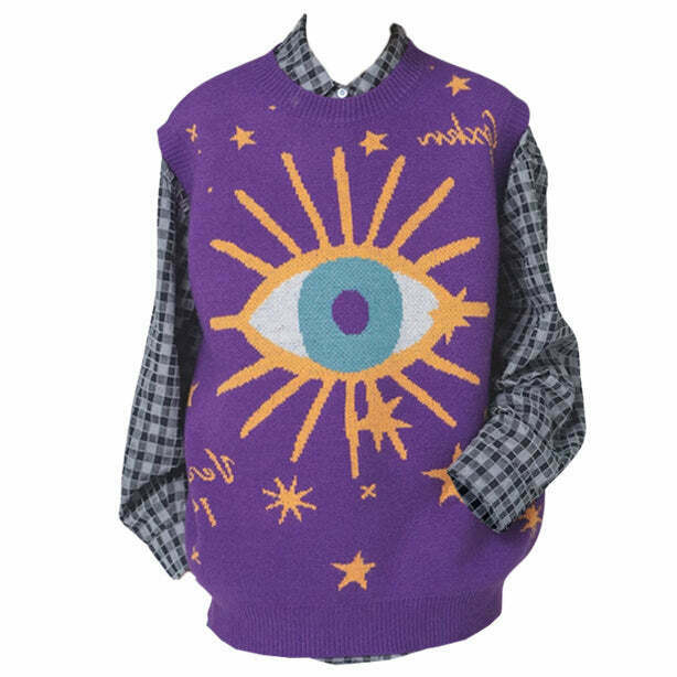 Y2K & 90s Fashion All-Seeing Eye & Stars Aesthetic Vest - Grunge, Retro, Summer,