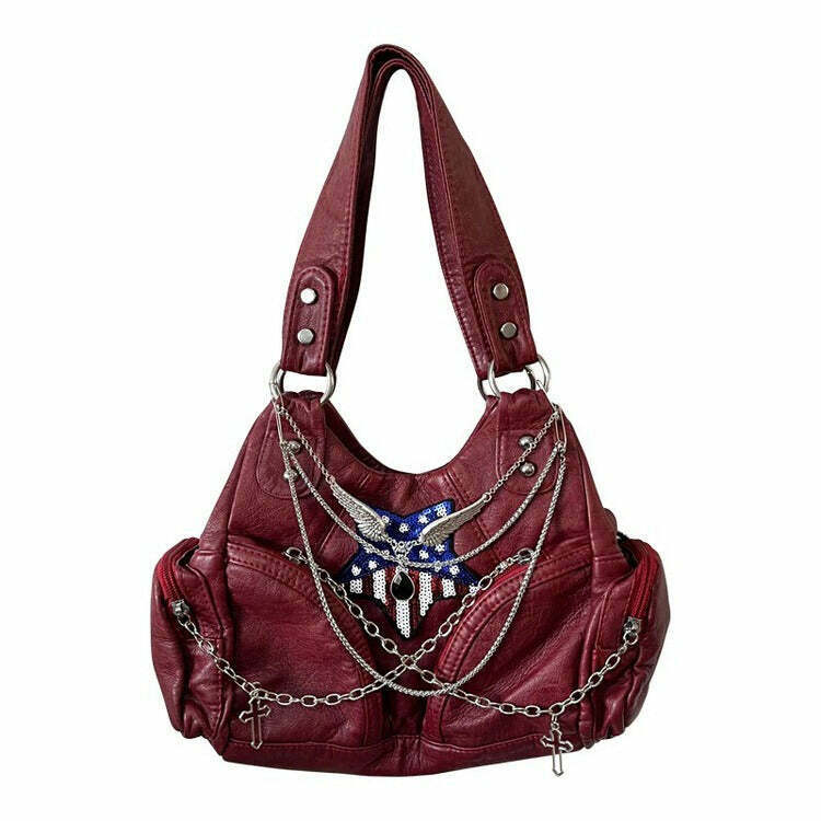 Y2K & 90s Fashion American Dream Red Handbag - Perfect for Grunge, Retro, and Party Outfits