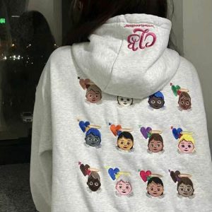 Y2K & 90s Fashion Angel Emoji Embroidery Hoodie - Grunge, Retro, Pastel Goth, Summer Out