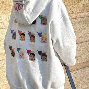 Y2K & 90s Fashion Angel Emoji Embroidery Hoodie - Grunge, Retro, Pastel Goth, Summer Out