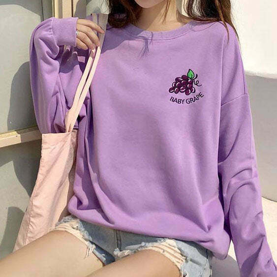 Y2K & 90s Fashion Baby Grape Sweatshirt - Retro Grunge, Pastel Goth, Summer Y2