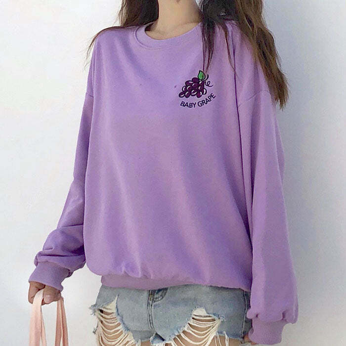 Y2K & 90s Fashion Baby Grape Sweatshirt - Retro Grunge, Pastel Goth, Summer Y2