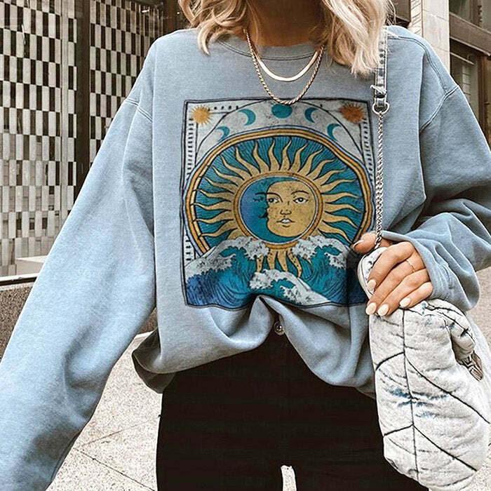 Y2K & 90s Fashion Balance of Sun & Moon Sweatshirt - Retro Grunge, Pastel Goth, Summer