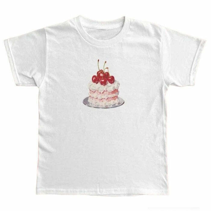 Y2K & 90s Fashion Birthday Cake Graphic Tee - Retro, Grunge, Pastel Goth, Summer Outfits