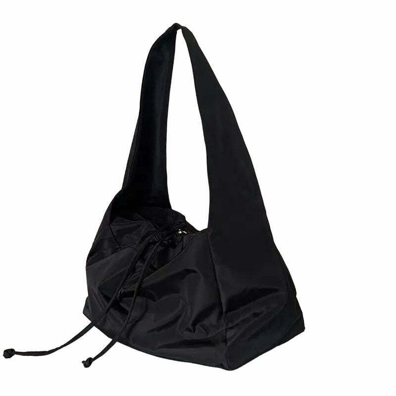 Y2K & 90s Fashion Black Nylon Bucket Handbag - Retro, Grunge, and Pastel Goth Styles