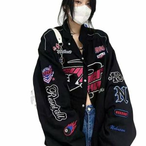 Y2K & 90s Fashion Black Retro Casual Jacket - Grunge, Hip Hop, Summer & Party Outfits