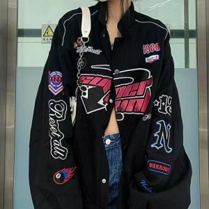 Y2K & 90s Fashion Black Retro Casual Jacket - Grunge, Hip Hop, Summer & Party Outfits