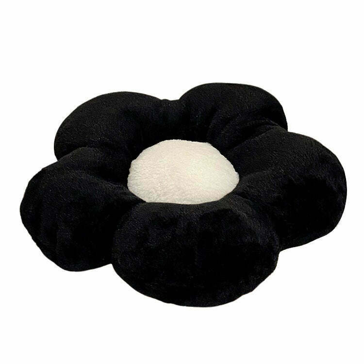 Y2K & 90s Fashion Black & White Flower Pillow - Retro Grunge, Pastel Goth, Popstar