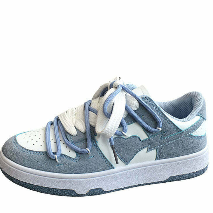 Y2K & 90s Fashion Blue Heart Aesthetic Sneakers - Retro Grunge, Hip Hop, Summer Outfits