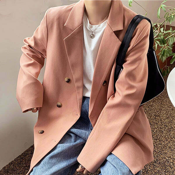 Y2K & 90s Fashion Blush Oversized Jacket - Perfect for Grunge, Retro, and Summer Out