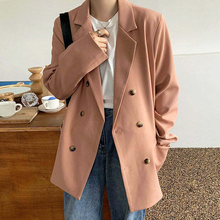 Y2K & 90s Fashion Blush Oversized Jacket - Perfect for Grunge, Retro, and Summer Out