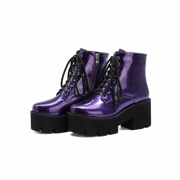 Y2K & 90s Fashion British Style Zipper Platform Boots - Grunge, Goth, Retro, Party Outfits