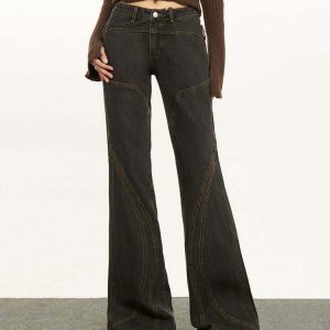 Y2K & 90s Fashion Brown Flare Jeans - Retro, Grunge, Summer, Party & Club Outfits