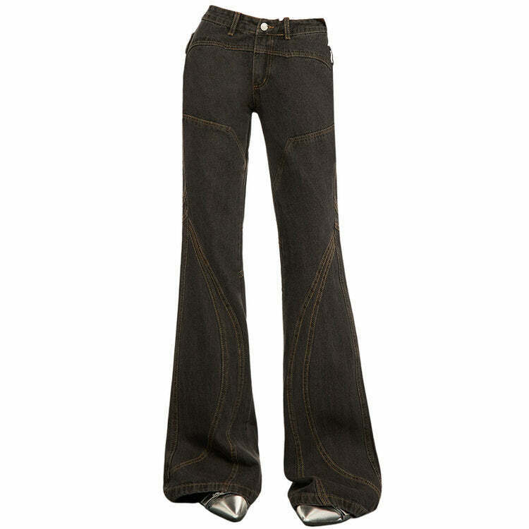 Y2K & 90s Fashion Brown Flare Jeans - Retro, Grunge, Summer, Party & Club Outfits