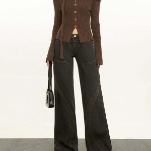 Y2K & 90s Fashion Brown Flare Jeans - Retro, Grunge, Summer, Party & Club Outfits