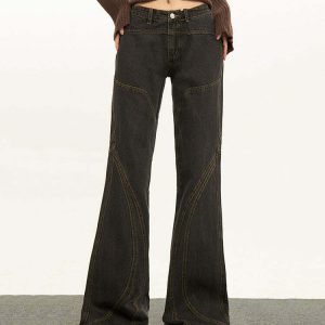 Y2K & 90s Fashion Brown Flare Jeans - Retro, Grunge, Summer, Party & Club Outfits