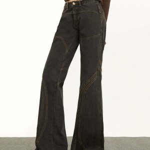 Y2K & 90s Fashion Brown Flare Jeans - Retro, Grunge, Summer, Party & Club Outfits